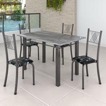 Conjunto Mesa com 4 Cadeiras Tampo de Granito Topázio Sara Yescasa Prata/Preto Floral/Mart
