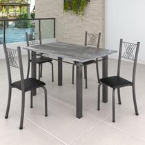 Conjunto Mesa com 4 Cadeiras Tampo de Granito Topázio Sara Yescasa Prata/Preto Liso/Mart