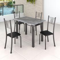 Conjunto Mesa com 4 Cadeiras Tampo de Granito Topázio Sara Yescasa Prata/Preto Liso/Martelado
