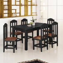 Conjunto Mesa Com 6 Cadeiras Em Madeira Maciça Estofadas Em material sintético Marrom 160cm Preto Olivia Shop Jm