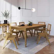 Conjunto Mesa com 6 Cadeiras Madeira Maciça e Telinha