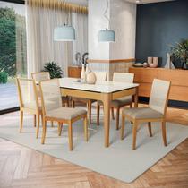 Conjunto Mesa com 6 Cadeiras Madeira Maciça Tampo em Mdf e Vidro Temperado Mira Conjunto Mesa com 6 Cadeiras Madeira Maciça Tampo em Mdf e Vidro Temperado Mira
