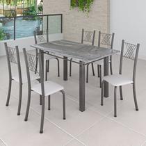 Conjunto Mesa com 6 Cadeiras Tampo de Granito Topázio Sara Yescasa Prata/Branco Liso/Mart