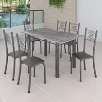Conjunto Mesa com 6 Cadeiras Tampo de Granito Topázio Sara Yescasa Prata/Preto Liso/Mart