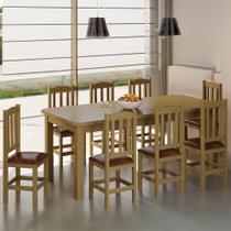 Conjunto Mesa Com 8 Cadeiras Em Madeira Maciça Estofadas Em material sintético Marrom 200cm Nogueira Stone Shop Jm