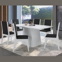 Conjunto Mesa Com Base 6 Cadeiras MDF Branco e Preto