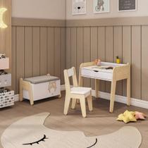 Conjunto Mesa com Cadeira e Baú Infantil Corujinha Casatema Branco/Natural Conjunto Mesa com Cadeira e Baú Infantil Corujinha Casatema Branco/Natural