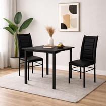 Conjunto Mesa Com Cadeiras Jantar Sala Cozinha Copa Home Mdf Retangular Industrial Estofada Pés Tubo Ferro Preto Tampo Madeira Preto 4 Lugares - CS Móveis
