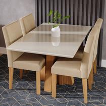Conjunto Mesa com Vidro e 4 Cadeiras Sala de Jantar Mesa Patricia