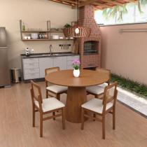 Conjunto Mesa Cone Laminada Ø120cm + 4 Cadeiras Lyon Telinha Amêndoa - Amêndoa Assento Estofado Linho Bege Conjunto Mesa Cone Laminada Ø120cm + 4 Cadeiras Lyon Telinha Amêndoa - Amêndoa Assento Estofado Linho Bege