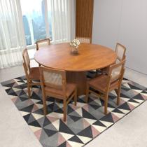 Conjunto Mesa Cone Ø150cm + 6 Cadeiras Lyon Telinha Natural Assento Estofado Corano Marrom Mescla Conjunto Mesa Cone Ø150cm + 6 Cadeiras Lyon Telinha Natural Assento Estofado Corano Marrom Mescla