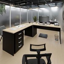 Conjunto Mesa Conexão em L e Gaveteiro Volante 4 Gavetas 140cm Dubai E Preto