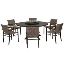 Conjunto Mesa de Alumínio 4 Chapas Giro Externo com 6 Poltronas Angra Corda Braços de Madeira Conjunto Mesa de Alumínio 4 Chapas Giro Externo com 6 Poltronas Angra Corda Braços de Madeira