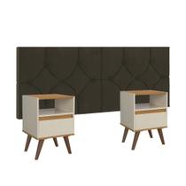 Conjunto Mesa De Cab Com Gaveta Cabeceira Estofada Box Para Cama Casal
