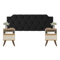 Conjunto Mesa De Cab Com Gaveta Cabeceira Estofada Box Para Cama Queen