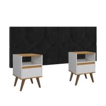 Conjunto Mesa De Cab Com Gaveta Cabeceira Estofada Para Cama Queen