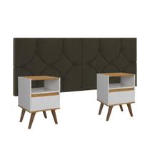Conjunto Mesa De Cab Com Gaveta Cabeceira Estofada Para Cama Queen