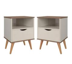 Conjunto Mesa de Cabeceira 1 Gaveta Lisboa Off Canela com 2 unidades
