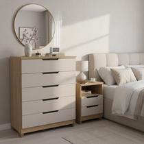 Conjunto Mesa de Cabeceira 45cm e Cômoda 5 gavetas 90cm Barcelona Politorno Móveis
