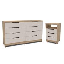 Conjunto Mesa de Cabeceira 45cm e Cômoda 8 gavetas 160cm Barcelona Politorno Móveis Conjunto Mesa de Cabeceira 45cm e Cômoda 8 gavetas 160cm Barcelona Politorno Móveis