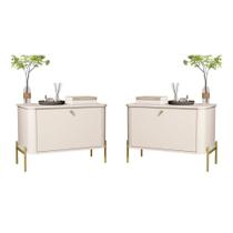 Conjunto Mesa de Cabeceira Albania Off White Dourado Conjunto Mesa de Cabeceira Albania Off White Dourado