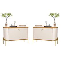 Conjunto Mesa de Cabeceira Albania Off White Nature Dourado
