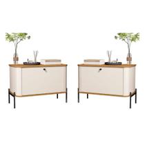 Conjunto Mesa de Cabeceira Albania Off White Nature Preto