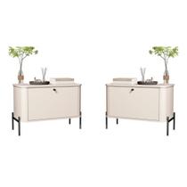 Conjunto Mesa de Cabeceira Albania Off White Preto