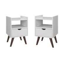 Conjunto Mesa de Cabeceira Alice 1 Gaveta e 1 Nicho Estilo Retrô
