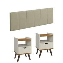 Conjunto Mesa de Cabeceira Alice Quarto Casal e Cabeceira de Cama 1,40 cm off freijó/bege - GK MOVEIS