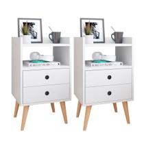 Conjunto Mesa de Cabeceira Kit Mesinha Canto Quarto Lateral Cama 2 Gavetas Organizadoras Retrô Quarto - Várias Cores - Dream RPM