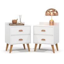 Conjunto Mesa de Cabeceira Madero New com Puxador de Concha - Branco Conjunto Mesa de Cabeceira Madero New com Puxador de Concha - Branco