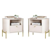 Conjunto Mesa de Cabeceira Malta Off White Dourado