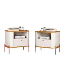 Conjunto Mesa de Cabeceira Malta Off White Nature Bronze