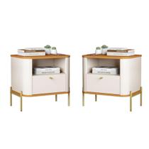 Conjunto Mesa de Cabeceira Malta Off White Nature Dourado