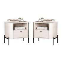Conjunto Mesa de Cabeceira Malta Off White Preto