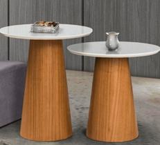 Conjunto Mesa de Canto Base Cone Laminado e Tampo Redondo Off White 60 e 70 Cm Conjunto Mesa de Canto Base Cone Laminado e Tampo Redondo Off White 60 e 70 Cm