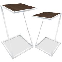 Conjunto Mesa De Canto Industrial Dupla Lateral Sieger Decoração Para Sala Branco e Villandry