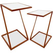 Conjunto Mesa De Canto Industrial Dupla Lateral Sieger Decoração Para Sala Cobre e Branco Conjunto Mesa De Canto Industrial Dupla Lateral Sieger Decoração Para Sala Cobre e Branco