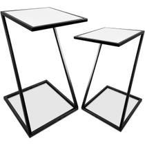 Conjunto Mesa De Canto Industrial Dupla Lateral Sieger Decoração Para Sala Preto e Branco Conjunto Mesa De Canto Industrial Dupla Lateral Sieger Decoração Para Sala Preto e Branco