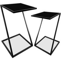 Conjunto Mesa De Canto Industrial Dupla Lateral Sieger Decoração Para Sala Preto e Preto