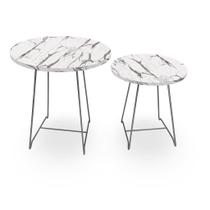 Conjunto Mesa de Canto Lateral Amsterdã Dupla Redonda Prata e Vulcano