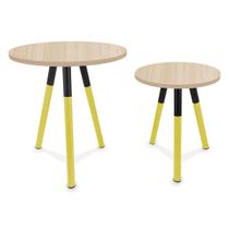 Conjunto Mesa de Canto Lateral Dupla Houston Redonda Tripé Mdf - Amarelo/Jade