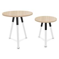 Conjunto Mesa de Canto Lateral Dupla Houston Redonda Tripé Mdf - Branco/Jade Conjunto Mesa de Canto Lateral Dupla Houston Redonda Tripé Mdf - Branco/Jade