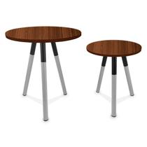 Conjunto Mesa de Canto Lateral Dupla Houston Redonda Tripé Prata e Villandry Conjunto Mesa de Canto Lateral Dupla Houston Redonda Tripé Prata e Villandry