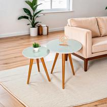 Conjunto Mesa De Canto Lateral Pé Palito Branca com Vidro 50/40 cm Diâmetro 60/50 cm Altura Conjunto Mesa De Canto Lateral Pé Palito Branca com Vidro 50/40 cm Diâmetro 60/50 cm Altura