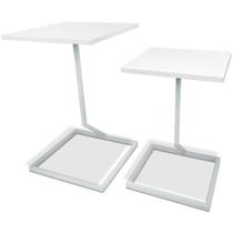 Conjunto Mesa de Canto Lateral Square Dupla Quadrada Branco e Branco