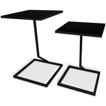Conjunto Mesa de Canto Lateral Square Dupla Quadrada Preto e Preto