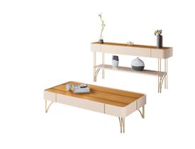 Conjunto Mesa De Centro Cadenza C/ Aparador Vivant P/ Sala Estar Escritório Área Gourmet Pés De Aço Maciço 1 Prateleira