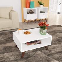 Conjunto Mesa de Centro e 2 Mesas Laterais com Nicho e Gaveta